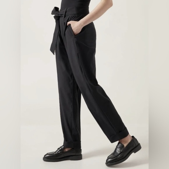 Athleta Cardiff Pant Womens Sz 20 Black Belted High Waist Travel Trouser Office - Picture 1 of 7